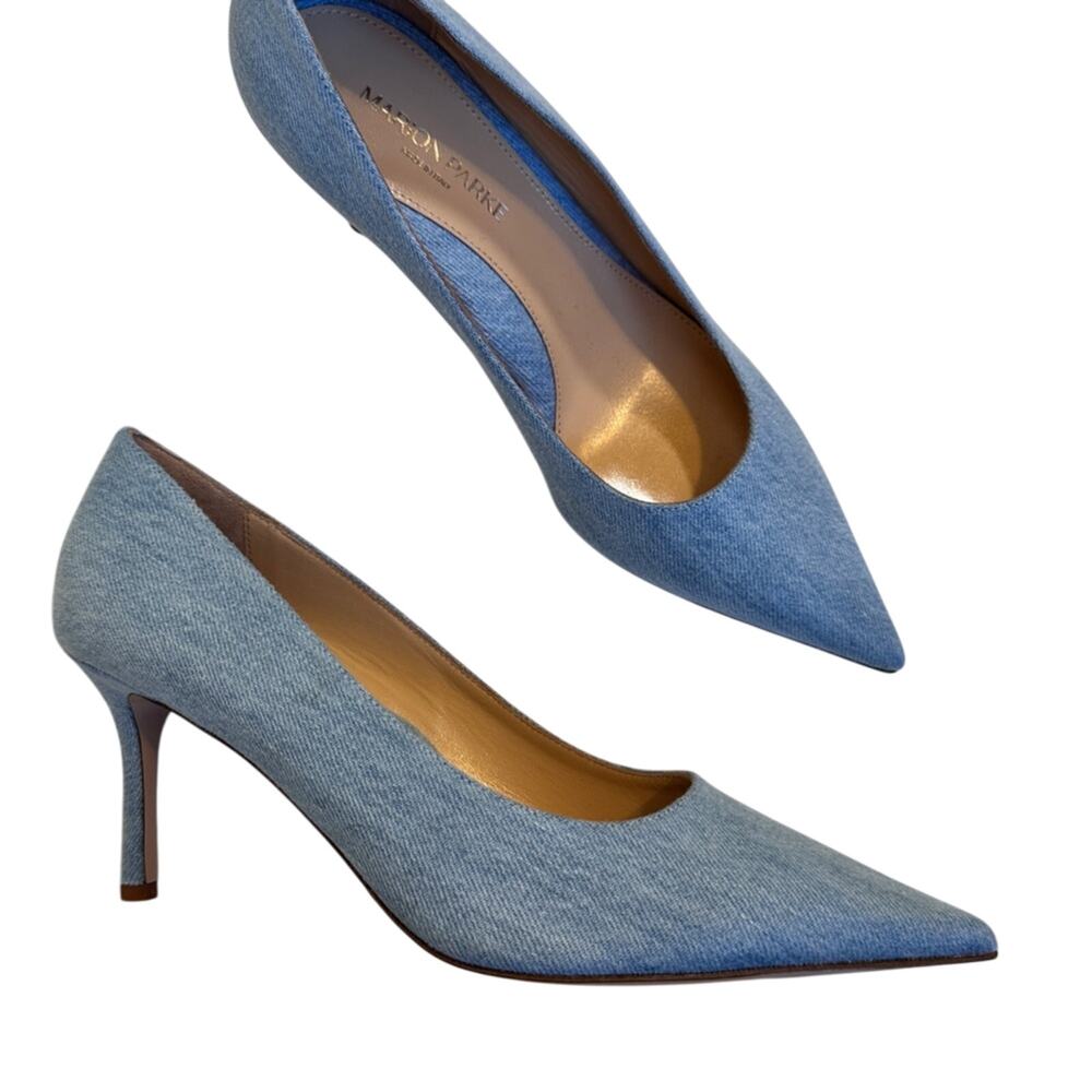 Marion Parke Blue Chambray Pumps Heels Women’s 8.5 Preppy Classic Pointed Toe